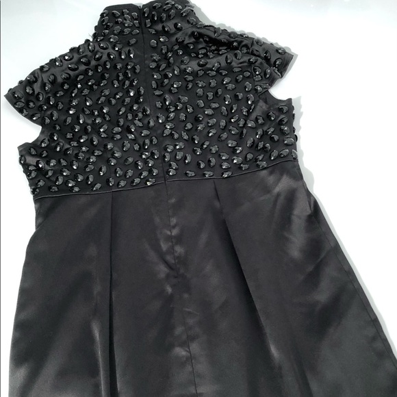 Black Beaded Satin Evening Dress - Picture 8 of 12